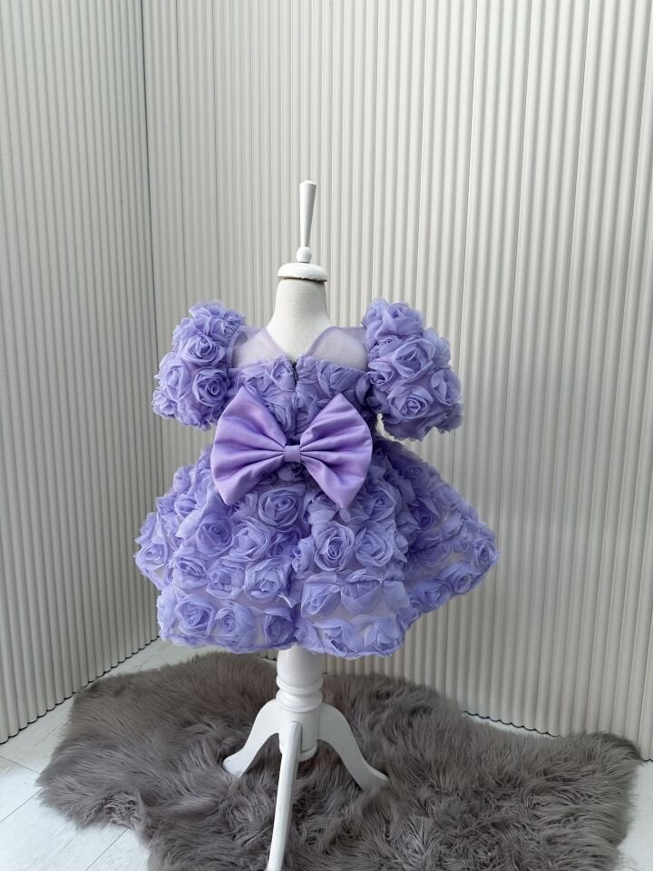 Rose Lila Güllü Abiye Elbise