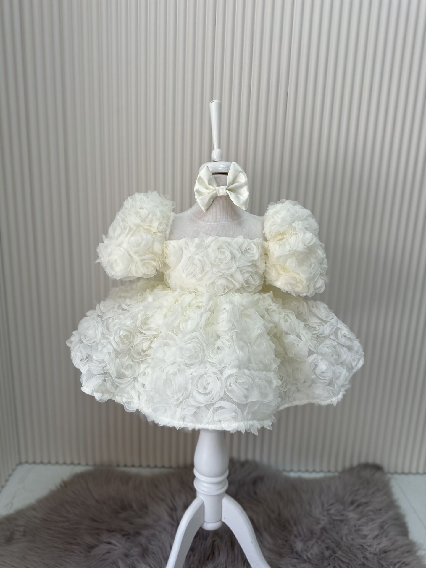 Rose Krem Güllü Abiye Elbise