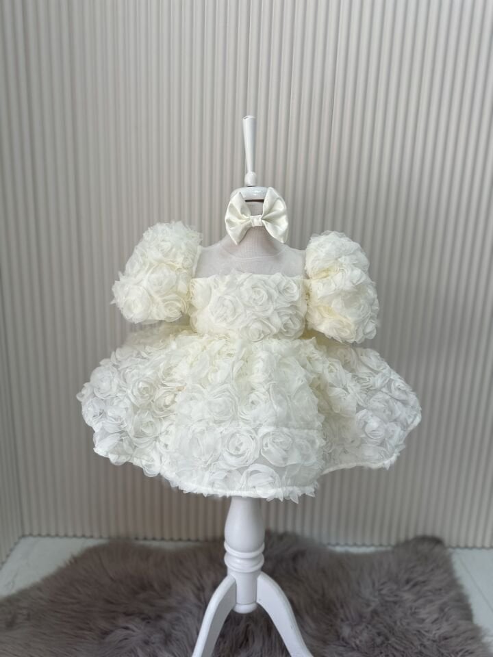 Rose Krem Güllü Abiye Elbise