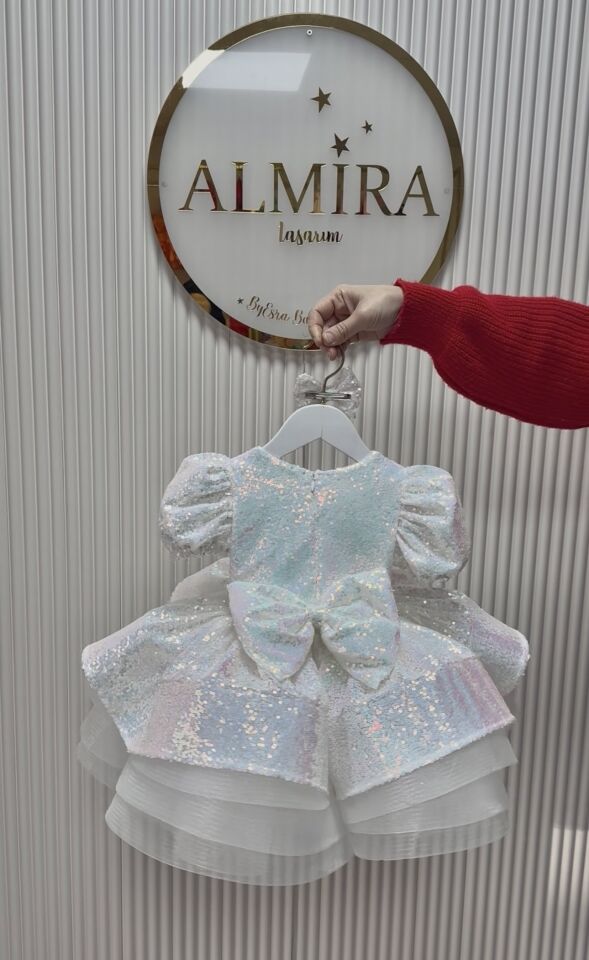 Hologram payetli abiye elbise ve saç bandı